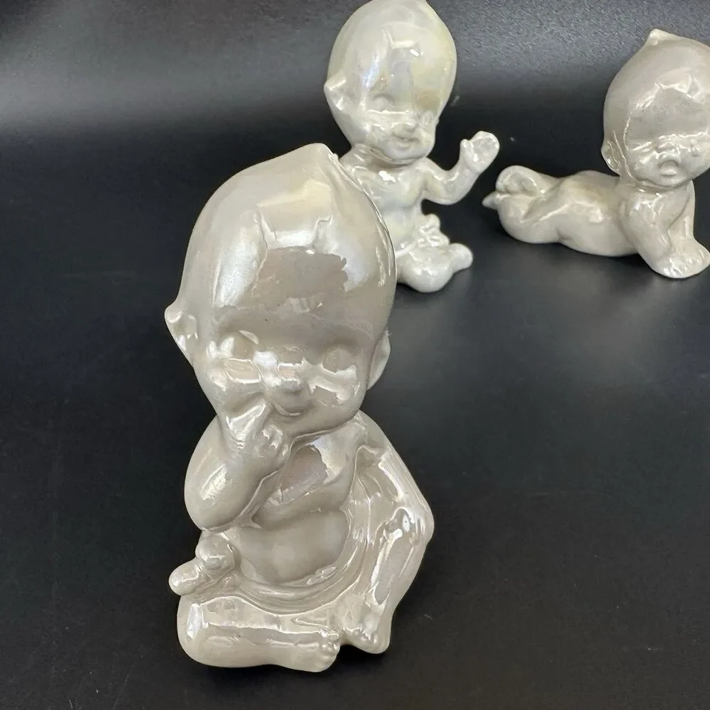 Vintage Ceramic Kewpie Baby Figurines Set of 4 Pearlized Lustreware Babies